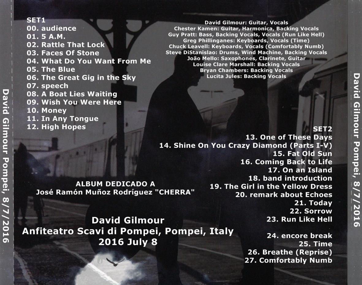 David Gilmour [2016.07.08] Pompeii 2016 (Pompeii, Italy) - Back Cover