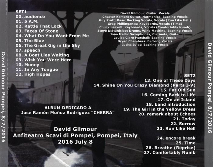 David Gilmour [2016.07.08] Pompeii 2016 (Pompeii, Italy) - Back Cover